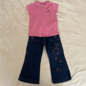 Bundle Deal.  Pink top size 4.  Blue jeans size 3T.